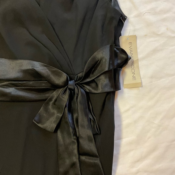 Evan-Picone Black Sleeveless Midi Dress with Satin Waist Tie Size 16 NWT - Picture 4 of 11